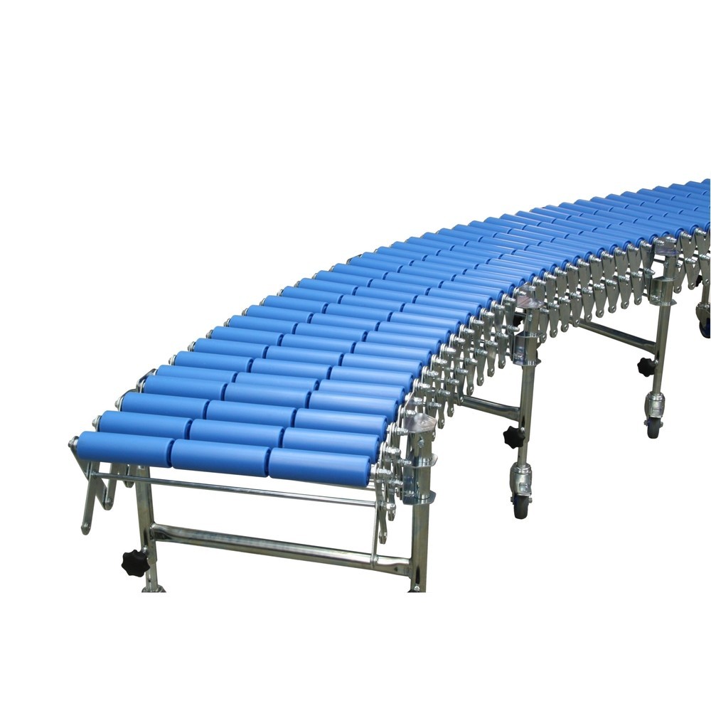 Obraz produktu: Nożycowy przenośnik rolkowy, rolki z tworzywa sztucznego, Ø 50 mm, długość toru 1,9–4,4 m, szerokość toru 800 mm
