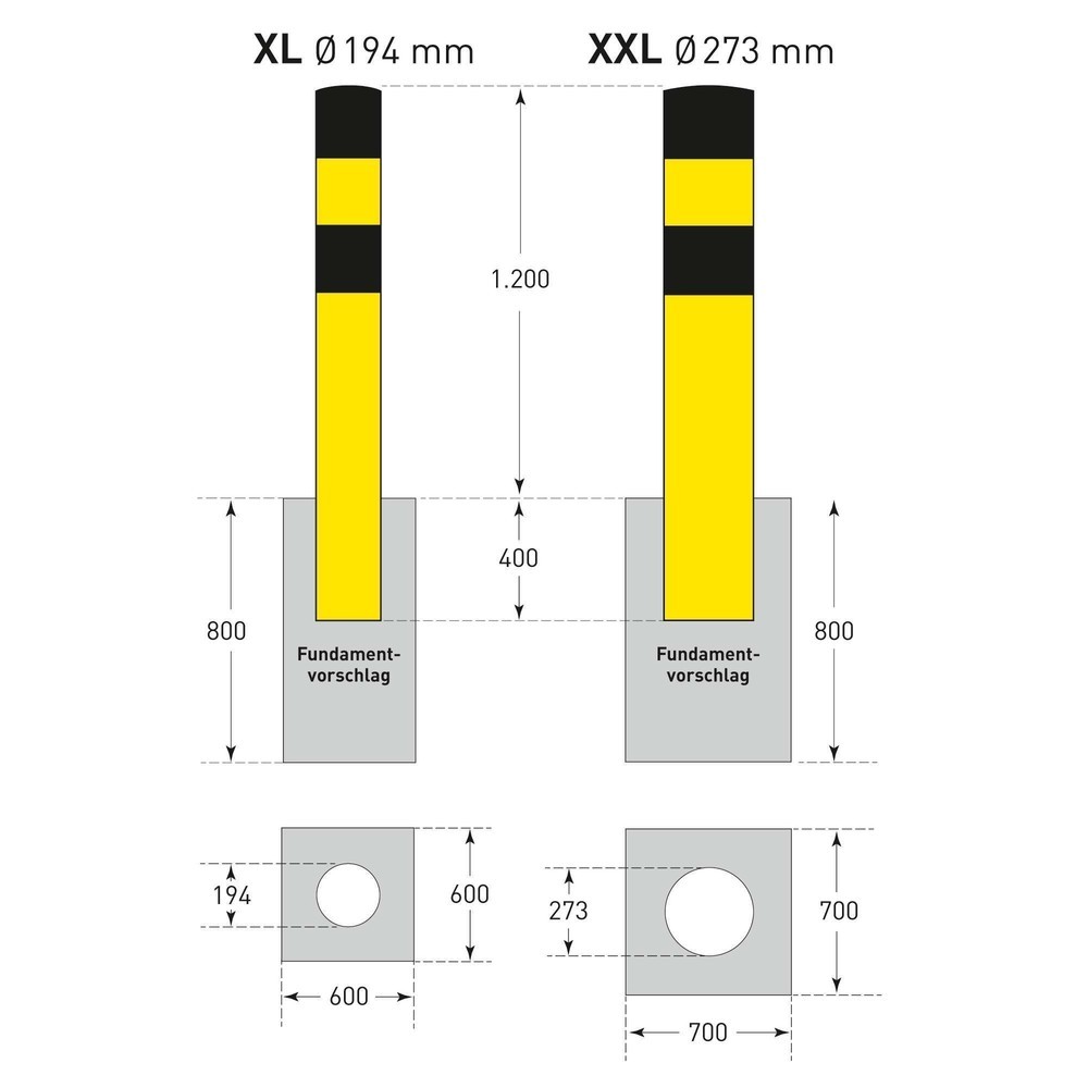 Zdjęcie produktu nr 8: Pachołek przeciwuderzeniowy MORAVIA, do osadzenia w betonie, przeznaczony do zastosowania na zewnątrz, wysokość 1600 mm, Ø 273 mm