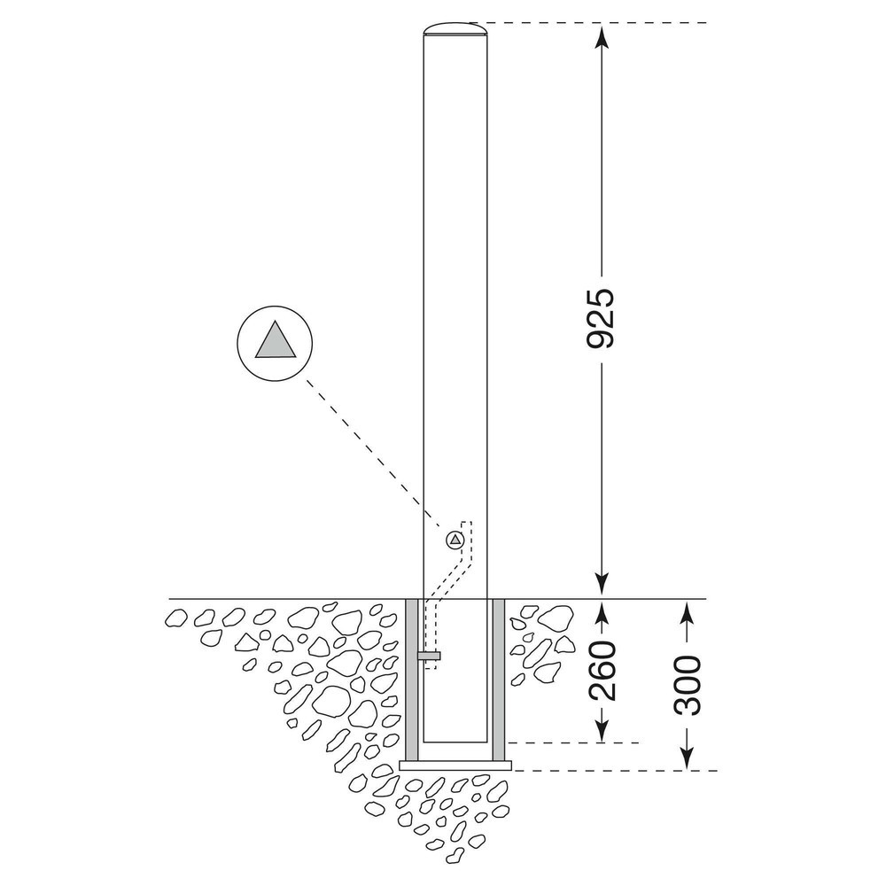 Zdjęcie produktu nr 2: Pachołek ze stali szlachetnej MORAVIA MILANO, wyjmowany, z tuleją podłogową, zamknięcie trójkątne, wys. x Ø 925 (+260) x 60 mm
