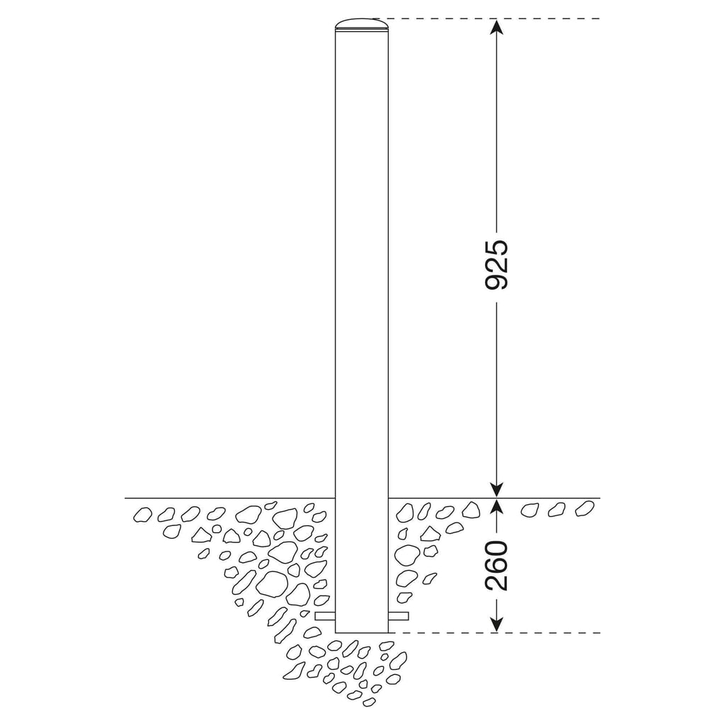 Pachołek ze stali szlachetnej MORAVIA MILANO, do osadzenia w betonie, wys. x Ø 925 (+260) x 60 mm Zdjęcie produktu nr 2: Pachołek ze stali szlachetnej MORAVIA MILANO, do osadzenia w betonie, wys. x Ø 925 (+260) x 60 mm