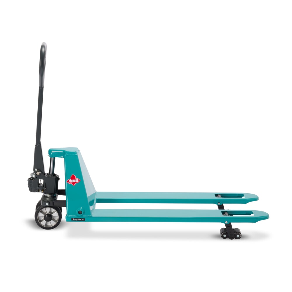 Zdjęcie produktu nr 10: Płaski ręczny wózek paletowy Ameise® PTM 1.5 Low, udźwig 1500 kg, długość wideł 1150 mm, guma/poliuretan, podwójne rolki