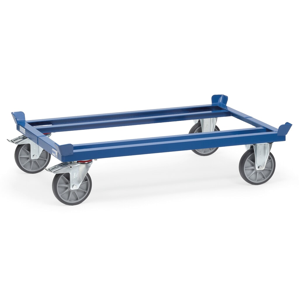 Podwozie jezdne fetra® z narożnikami, udźwig 750 kg, do palet 1200 x 800 mm, ogumienie TPE Zdjęcie produktu: Podwozie jezdne fetra® z narożnikami, udźwig 750 kg, do palet 1200 x 800 mm, ogumienie TPE