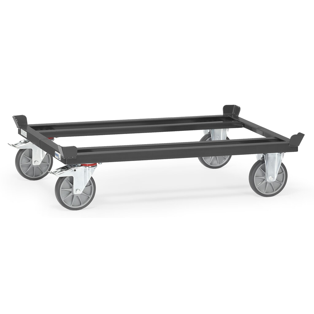Zdjęcie produktu: Podwozie jezdne fetra® z narożnikami, udźwig 750 kg, do palet 1200 x 800 mm, ogumienie TPE, kolor antracytowy szary
