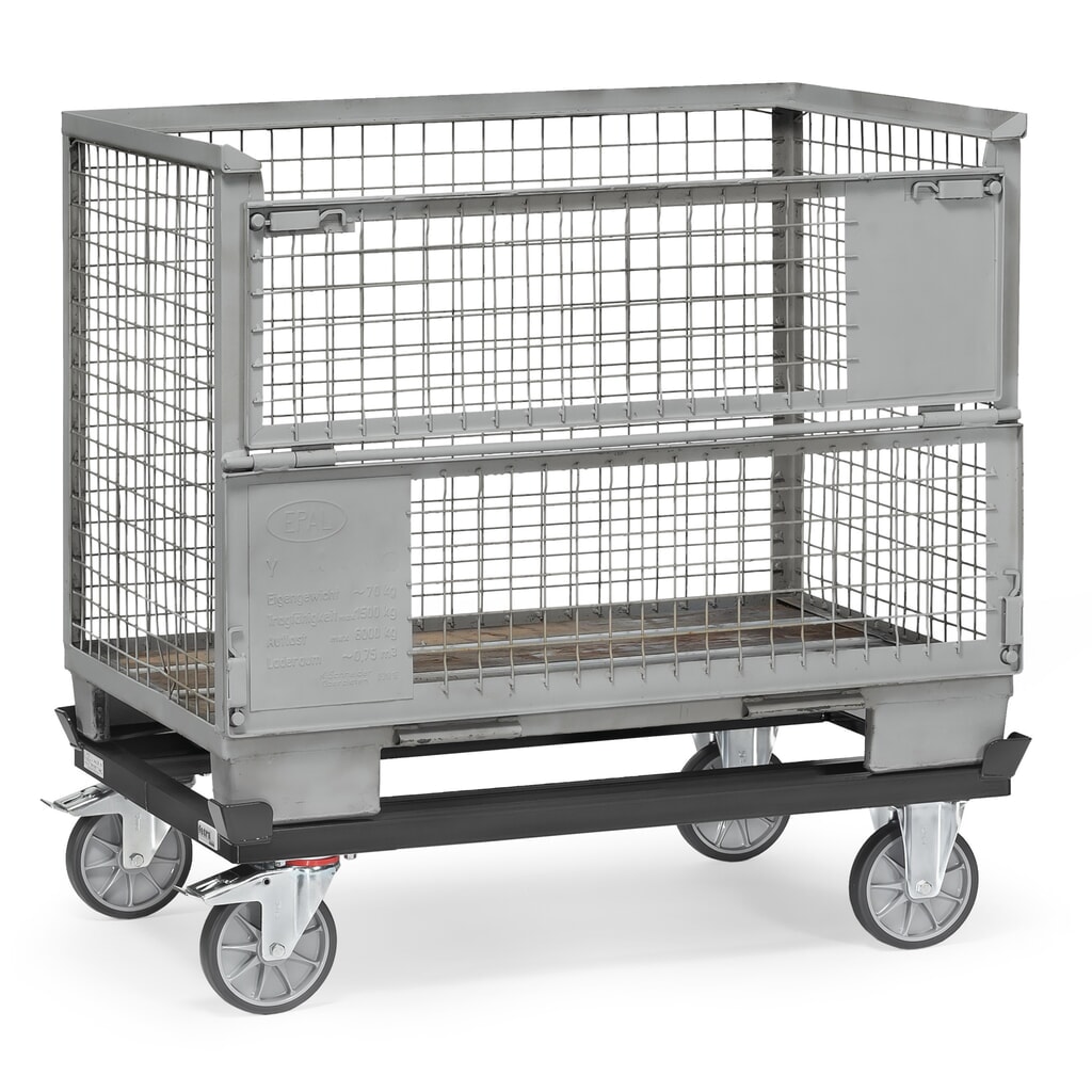 Podwozie jezdne fetra® z narożnikami, udźwig 750 kg, do palet 1200 x 800 mm, ogumienie TPE, kolor antracytowy szary Zdjęcie produktu nr 2: Podwozie jezdne fetra® z narożnikami, udźwig 750 kg, do palet 1200 x 800 mm, ogumienie TPE, kolor antracytowy szary