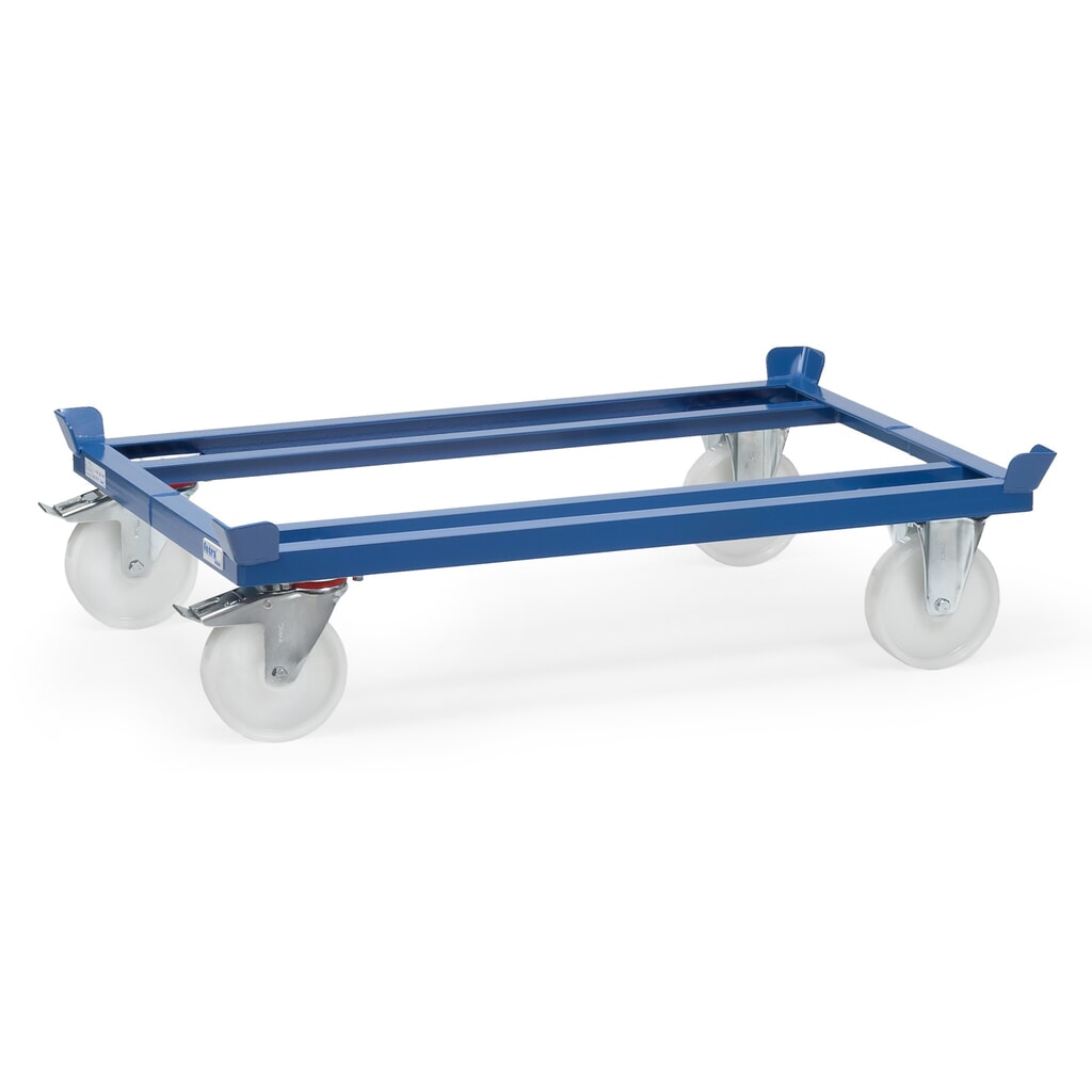 Podwozie jezdne fetra® z narożnikami, udźwig 1000 kg, do palet 800 x 600 mm, ogumienie z poliamidu Zdjęcie produktu: Podwozie jezdne fetra® z narożnikami, udźwig 1000 kg, do palet 800 x 600 mm, ogumienie z poliamidu