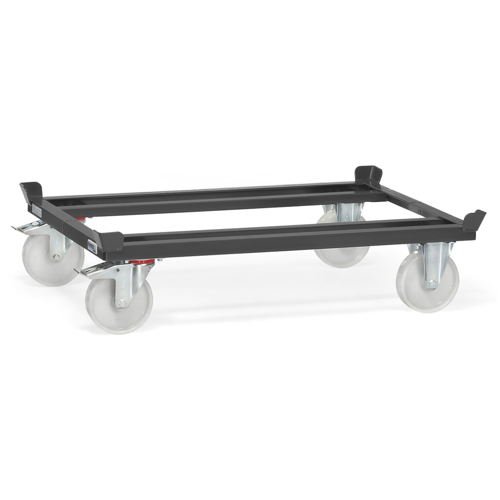 Podwozie jezdne fetra® z narożnikami, udźwig 1000 kg, do palet 1200 x 800 mm, ogumienie poliamidowe, kolor antracytowy szary Zdjęcie produktu: Podwozie jezdne fetra® z narożnikami, udźwig 1000 kg, do palet 1200 x 800 mm, ogumienie poliamidowe, kolor antracytowy szary