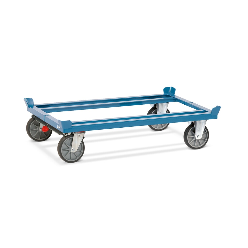 Podwozie jezdne fetra® z narożnikami, udźwig 750 kg, do palet 1200 x 800 mm, ogumienie TPE, z centralnym hamulcem Zdjęcie produktu nr 1: Podwozie jezdne fetra® z narożnikami, udźwig 750 kg, do palet 1200 x 800 mm, ogumienie TPE, z centralnym hamulcem