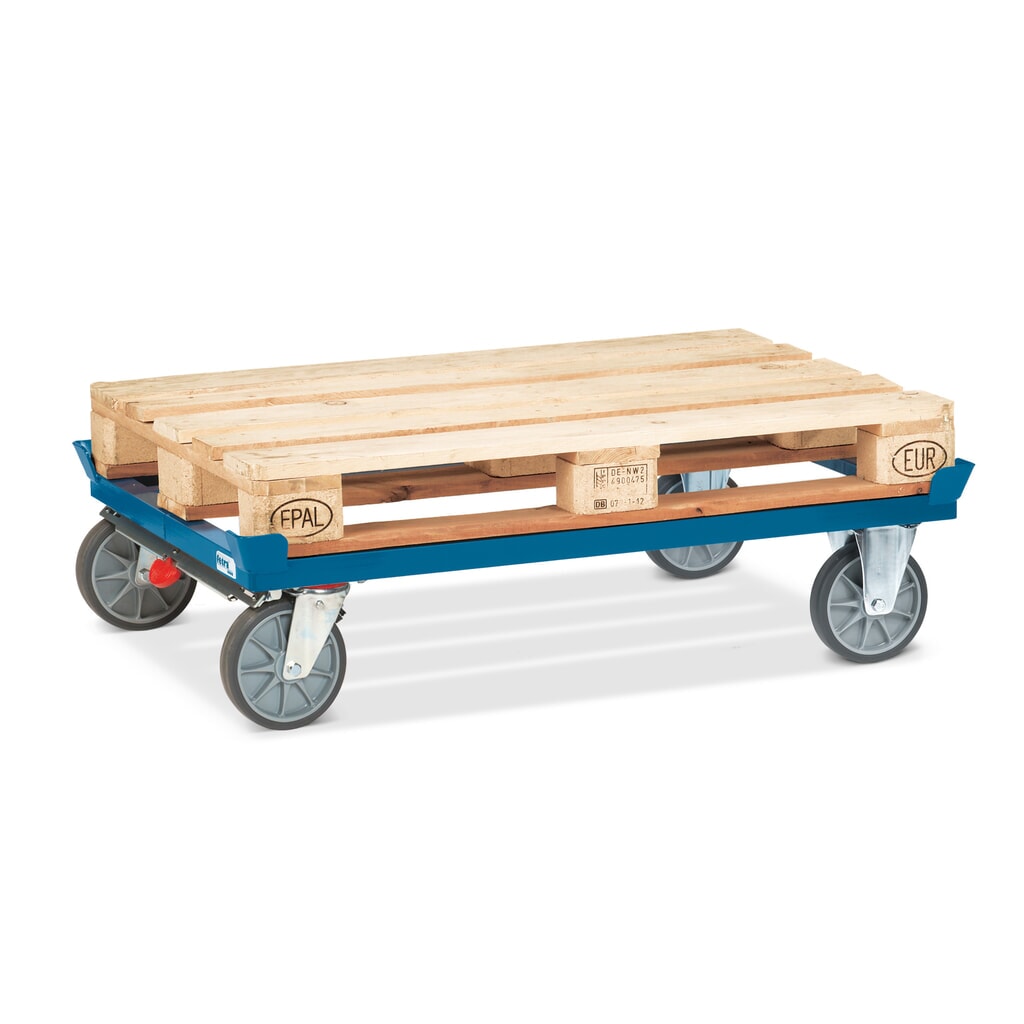 Podwozie jezdne fetra® z narożnikami, udźwig 750 kg, do palet 1200 x 800 mm, ogumienie TPE, z centralnym hamulcem Zdjęcie produktu nr 2: Podwozie jezdne fetra® z narożnikami, udźwig 750 kg, do palet 1200 x 800 mm, ogumienie TPE, z centralnym hamulcem