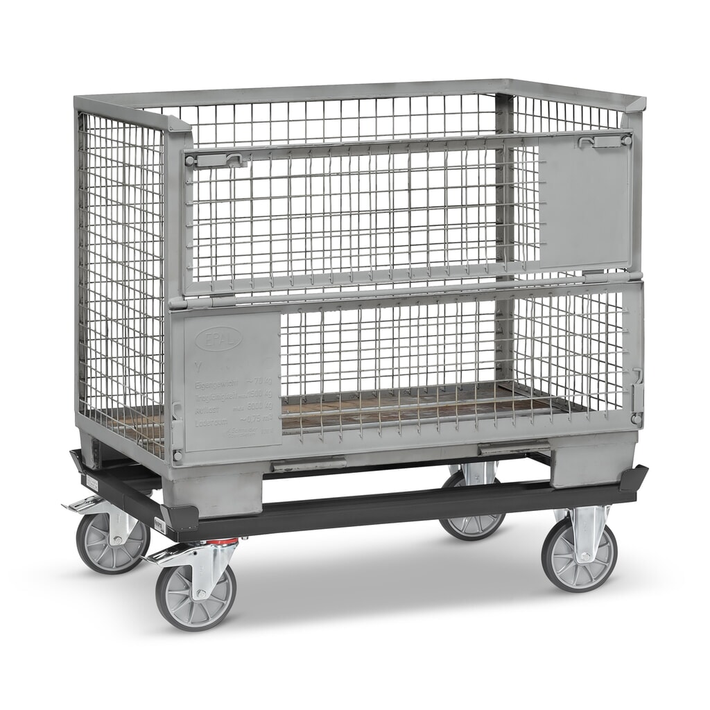 Podwozie jezdne fetra® z narożnikami, udźwig 750 kg, do palet 1200 x 800 mm, ogumienie TPE, kolor antracytowy szary Zdjęcie produktu nr 4: Podwozie jezdne fetra® z narożnikami, udźwig 750 kg, do palet 1200 x 800 mm, ogumienie TPE, kolor antracytowy szary