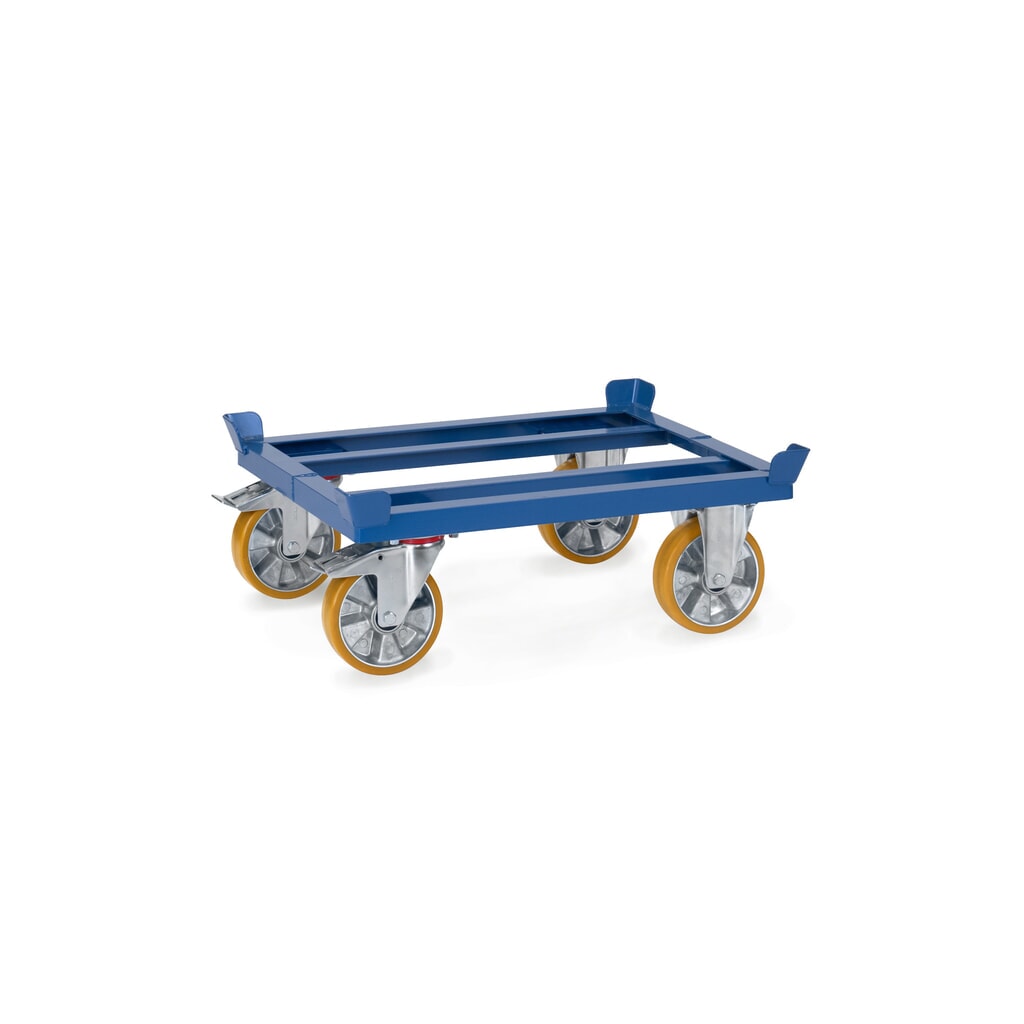 Podwozie paletowe fetra®, koła z PU, udźwig 1050 kg, wymiary 810 x 610 mm, kolor niebieski brylantowy Zdjęcie produktu: Podwozie paletowe fetra®, koła z PU, udźwig 1050 kg, wymiary 810 x 610 mm, kolor niebieski brylantowy