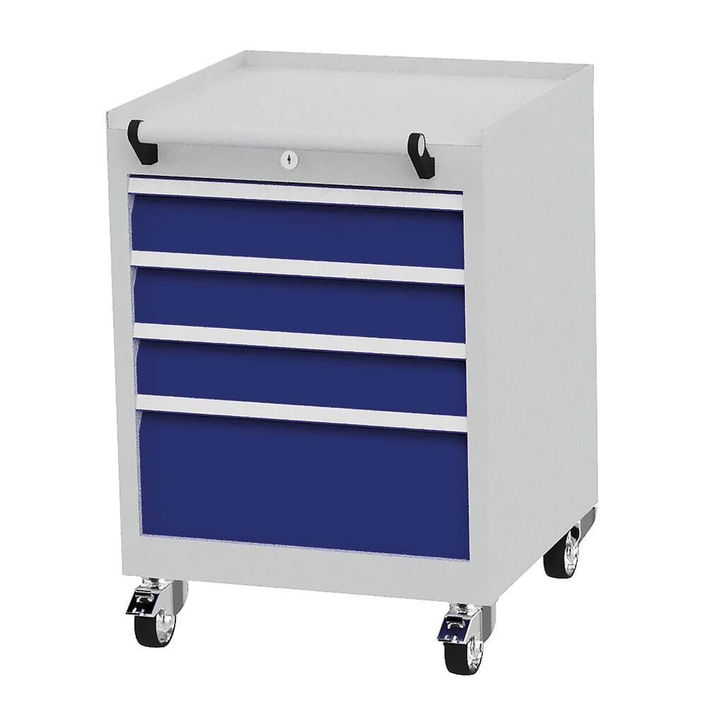 Zdjęcie produktu: Pojemnik na kółkach Bedrunka+Hirth, udźwig szuflad 50 kg, pełny wysuw, wys. x szer. x gł. 805 x 530 x 500 mm, niebieski gencjanowy