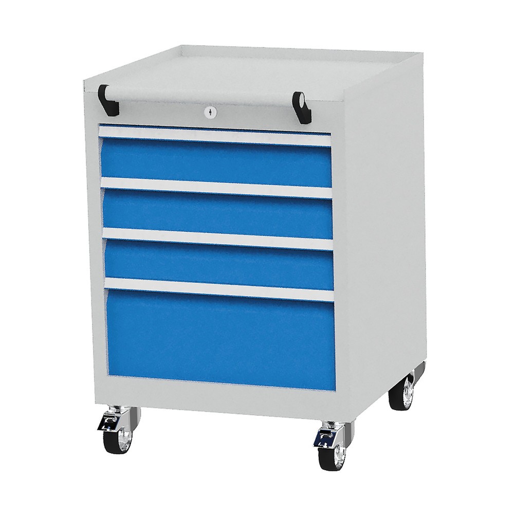 Zdjęcie produktu nr 1: Pojemnik na kółkach Bedrunka+Hirth, udźwig szuflad 50 kg, pełny wysuw, wys. x szer. x gł. 805 x 530 x 500 mm, niebieski jasny