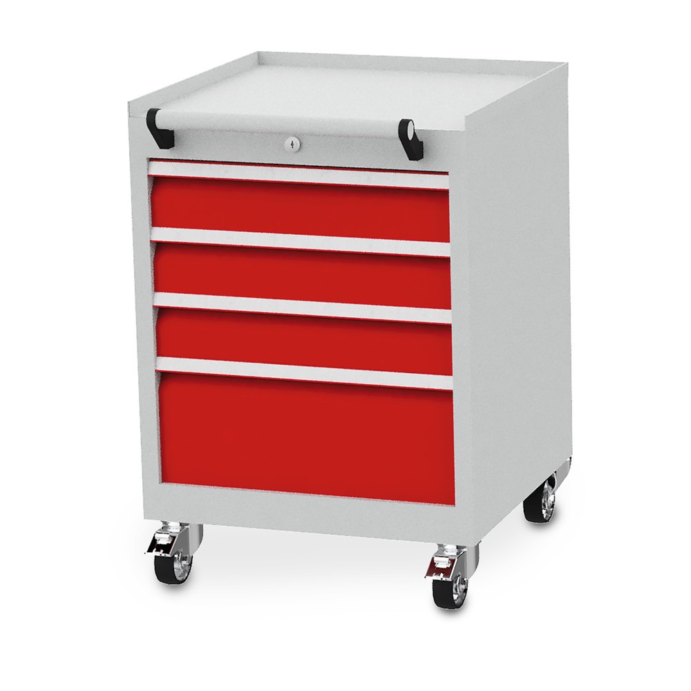 Zdjęcie produktu nr 1: Pojemnik na kółkach Bedrunka+Hirth, udźwig szuflad 50 kg, pełny wysuw, wys. x szer. x gł. 805 x 530 x 500 mm, czerwony drogowy