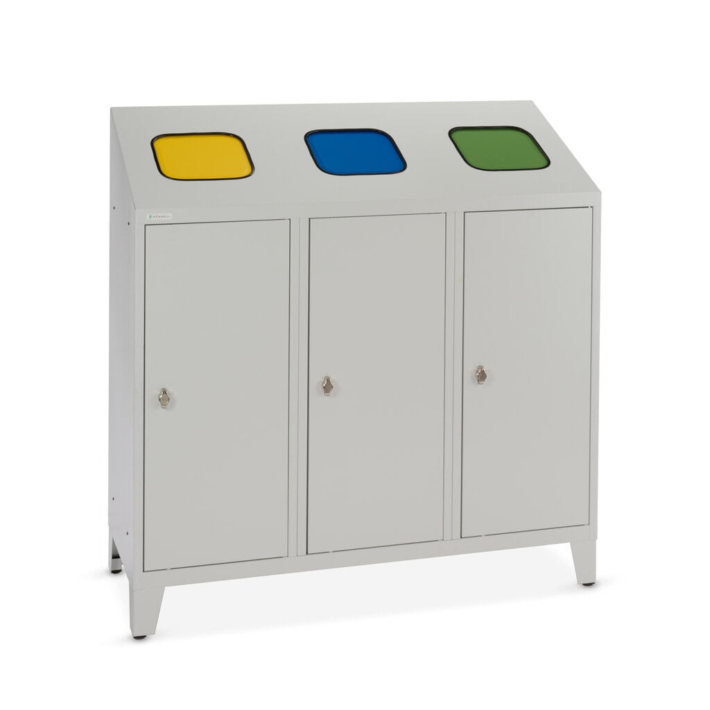 Pojemnik na odpadki do recyklingu HEMMDAL Trio, z 3 pojemnikami wewnętrznymi, po 120 litrów każdy Zdjęcie produktu nr 1: Pojemnik na odpadki do recyklingu HEMMDAL Trio, z 3 pojemnikami wewnętrznymi, po 120 litrów każdy