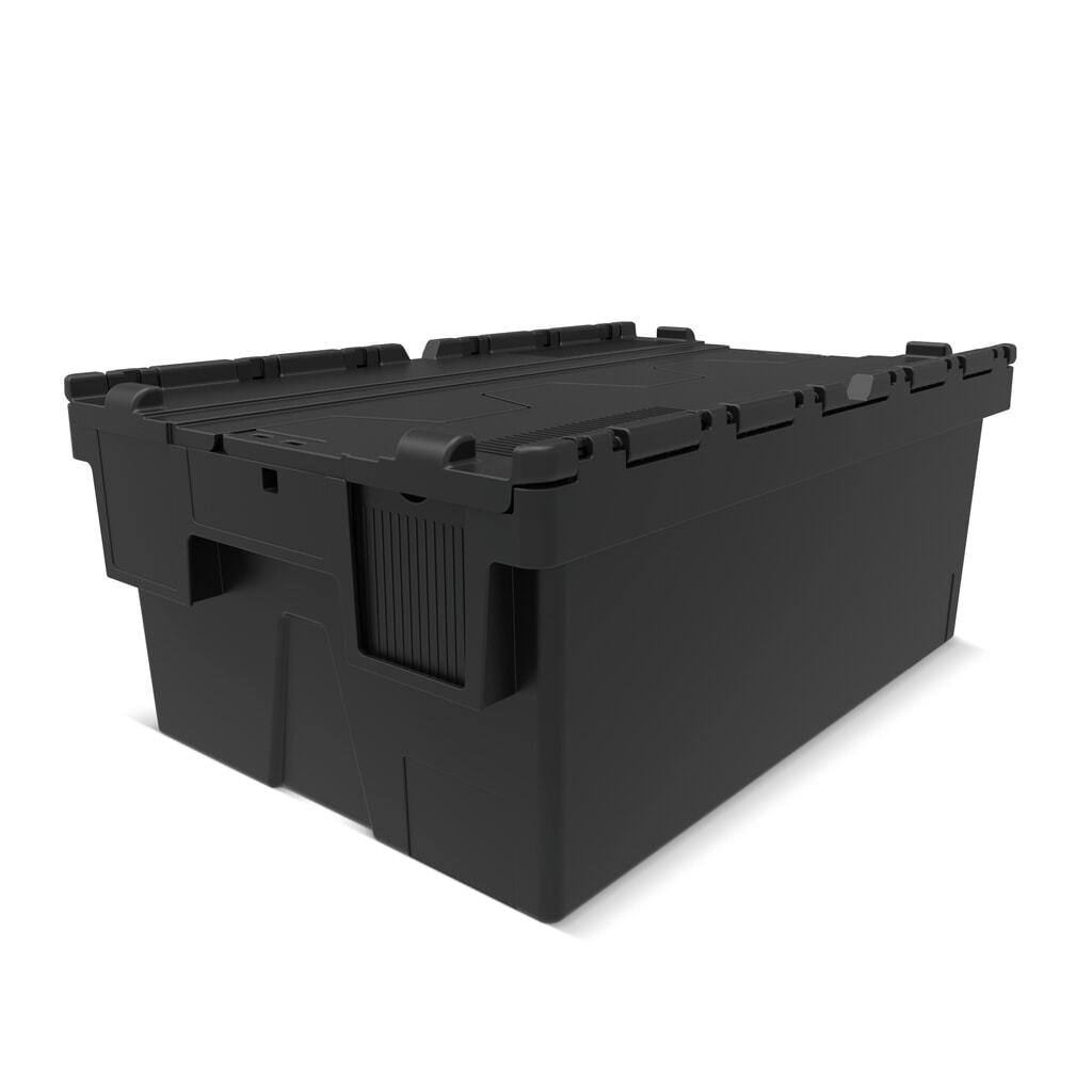 Europojemnik Alpha wykonany z regranulatu PP z pokrywą, czarny, 40 l, wys. x szer. x gł. 250 x 600 x 400 mm Zdjęcie produktu: Europojemnik Alpha wykonany z regranulatu PP z pokrywą, czarny, 40 l, wys. x szer. x gł. 250 x 600 x 400 mm