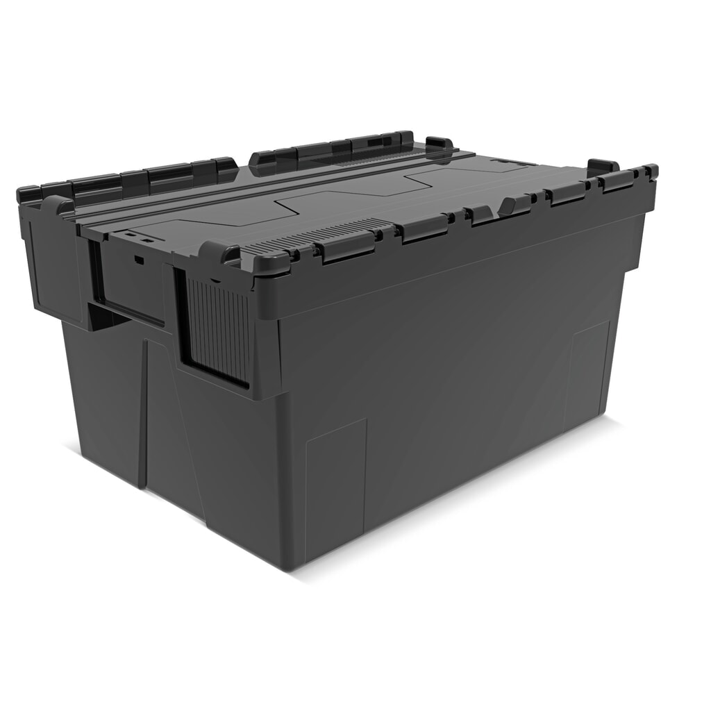 Europojemnik Alpha wykonany z regranulatu PP z pokrywą, czarny, 56 l, wys. x szer. x gł. 310 x 600 x 400 mm Zdjęcie produktu: Europojemnik Alpha wykonany z regranulatu PP z pokrywą, czarny, 56 l, wys. x szer. x gł. 310 x 600 x 400 mm