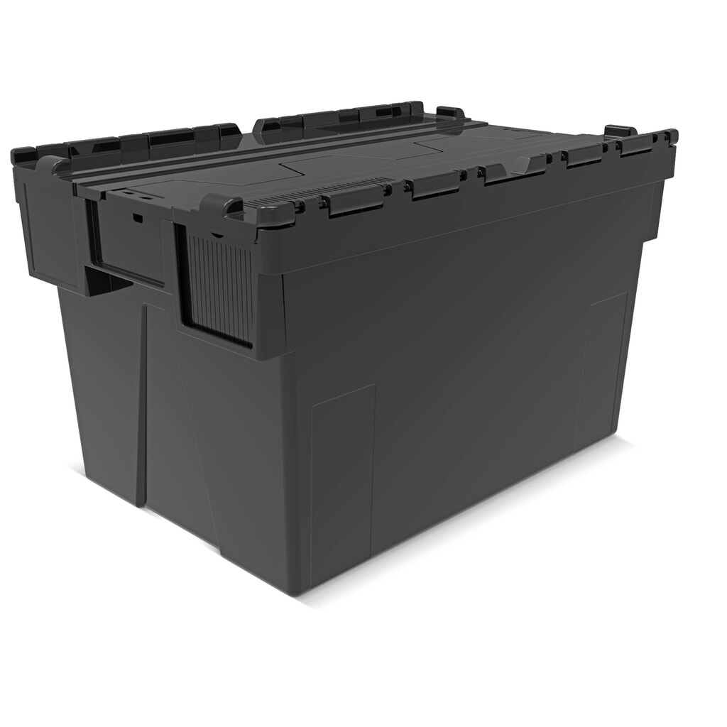 Europojemnik Alpha wykonany z regranulatu PP z pokrywą, czarny, 65 l, wys. x szer. x gł. 365 x 600 x 400 mm Zdjęcie produktu: Europojemnik Alpha wykonany z regranulatu PP z pokrywą, czarny, 65 l, wys. x szer. x gł. 365 x 600 x 400 mm