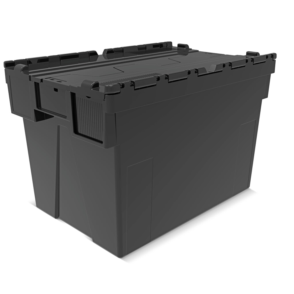 Europojemnik Alpha wykonany z regranulatu PP z pokrywą, czarny, 77 l, wys. x szer. x gł. 400 x 600 x 400 mm Zdjęcie produktu: Europojemnik Alpha wykonany z regranulatu PP z pokrywą, czarny, 77 l, wys. x szer. x gł. 400 x 600 x 400 mm