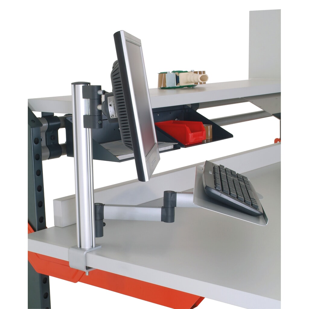 Zdjęcie produktu nr 4: Rocholz półka na klawiaturę i mysz z ramieniem przegubowym do systemu stołu do pakowania, wys. x szer. x gł. 200 x 100 x 455 mm