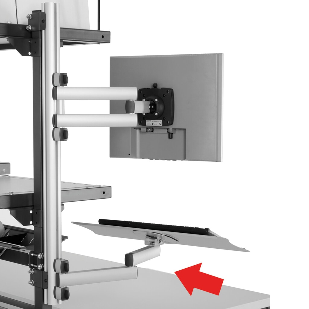 Rocholz półka na klawiaturę i mysz z ramieniem przegubowym do systemu stołu do pakowania, wys. x szer. x gł. 200 x 100 x 455 mm Zdjęcie produktu nr 1: Rocholz półka na klawiaturę i mysz z ramieniem przegubowym do systemu stołu do pakowania, wys. x szer. x gł. 200 x 100 x 455 mm