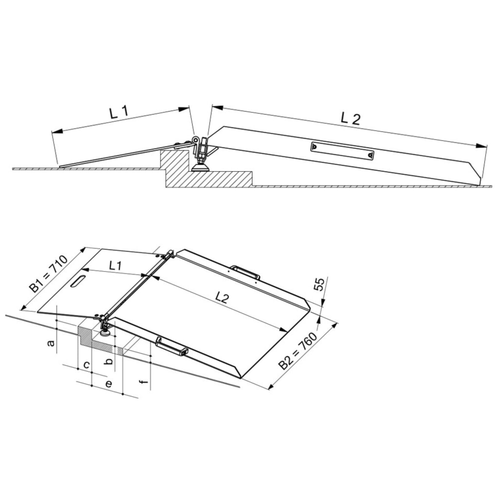 Pomost progowy, z regulacją wysokości, nośność 300 kg, różnica wysokości 60-100 mm Zdjęcie produktu nr 3: Pomost progowy, z regulacją wysokości, nośność 300 kg, różnica wysokości 60-100 mm