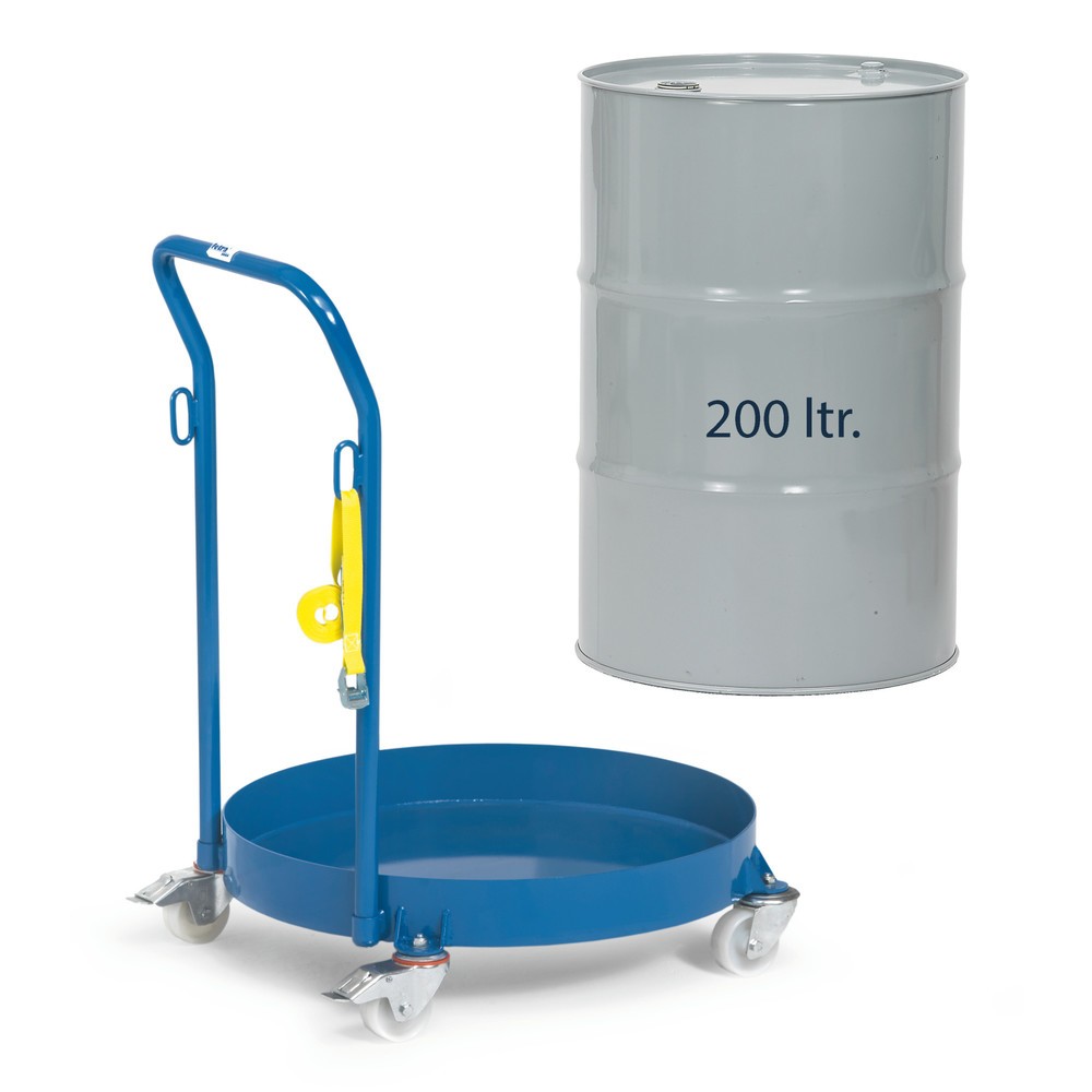 Zdjęcie produktu nr 2: Przenośnik na kółkach do beczek fetra®, udźwig 250 kg, zamknięty, z pałąkiem do pchania