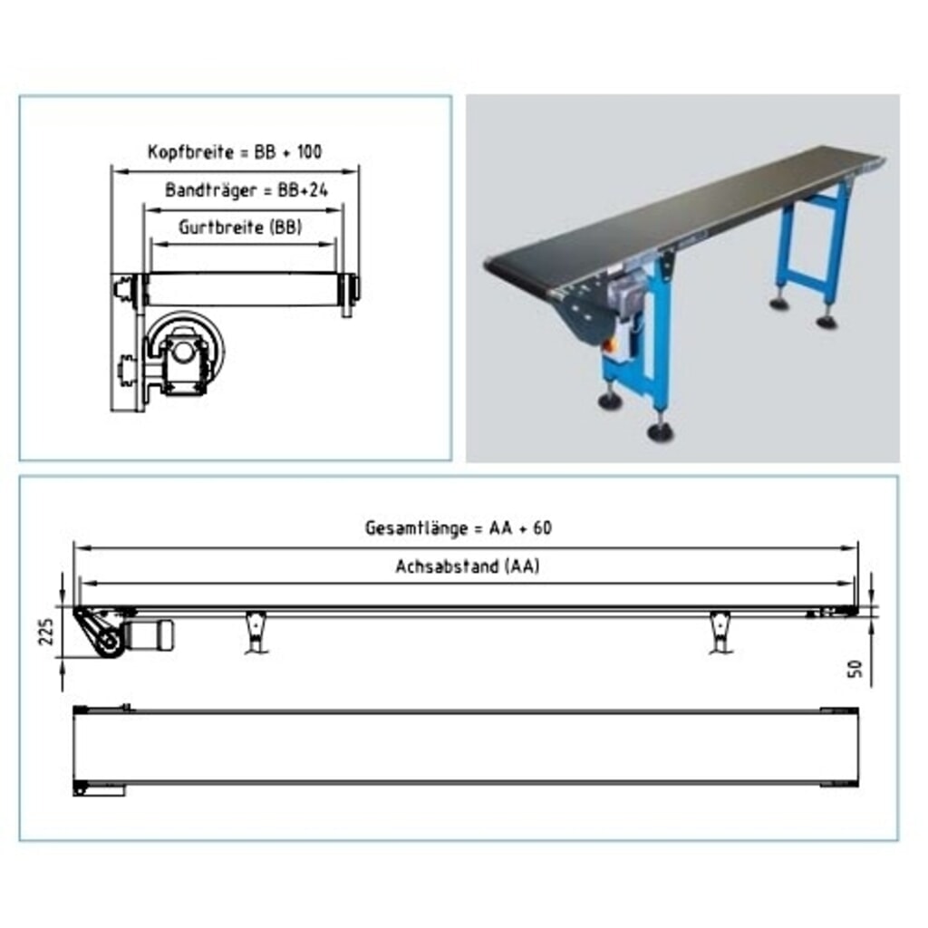 Zdjęcie produktu nr 2: Przenośnik taśmowy, maks. 15 kg/m, szerokość pasa 200 mm, długość 2,5 m