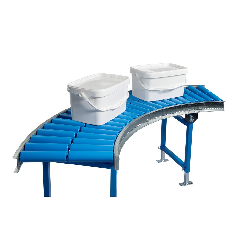 Zdjęcie produktu nr 2: Przenośnik rolkowy do lekkich ładunków, rolki z tworzywa sztucznego, krzywka 45°, szerokość przenośnika 300 mm, rozstaw osi 100 mm