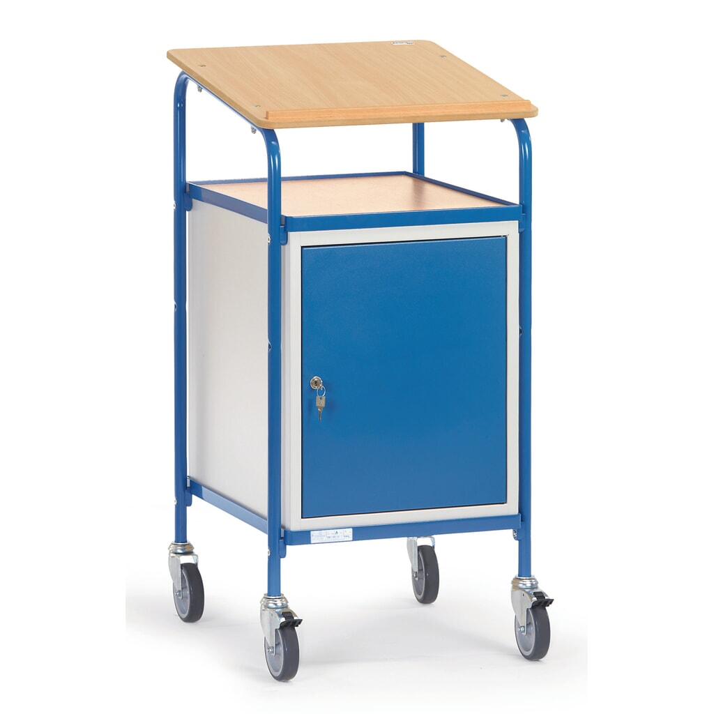 fetra® Mobilna pulpit Premium z szafką, 1 półką nieruchomą i 2 regulowanymi Zdjęcie produktu nr 1: fetra® Mobilna pulpit Premium z szafką, 1 półką nieruchomą i 2 regulowanymi