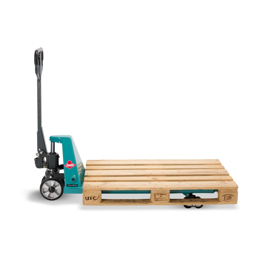 Zdjęcie produktu nr 12: Ręczny wózek paletowy Ameise® PTM 2.5, udźwig 2500 kg, długość wideł 1150 mm, guma/poliuretan, podwójne rolki
