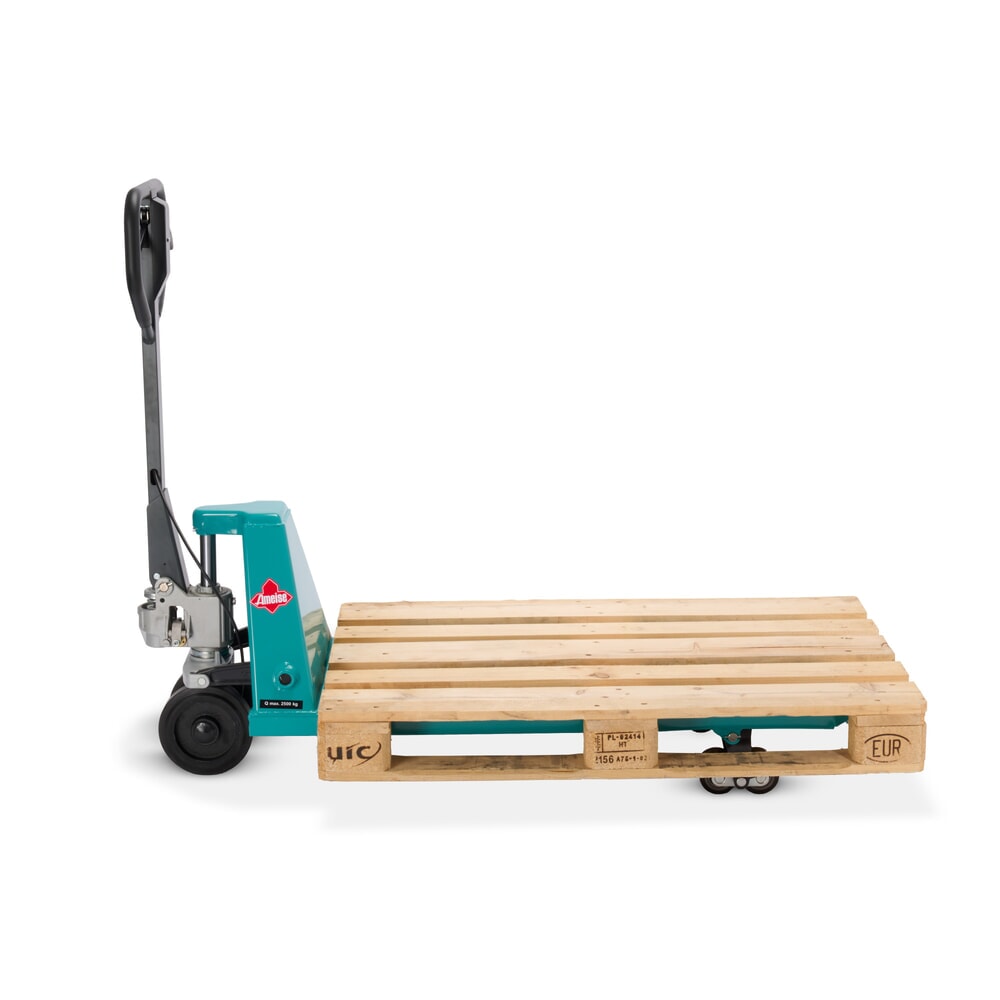Zdjęcie produktu nr 4: Ręczny wózek paletowy Ameise® PTM 2.5 z hamulcem ręcznym, udźwig 2500 kg, długość wideł 1150 mm, guma/poliuretan, podwójne rolki