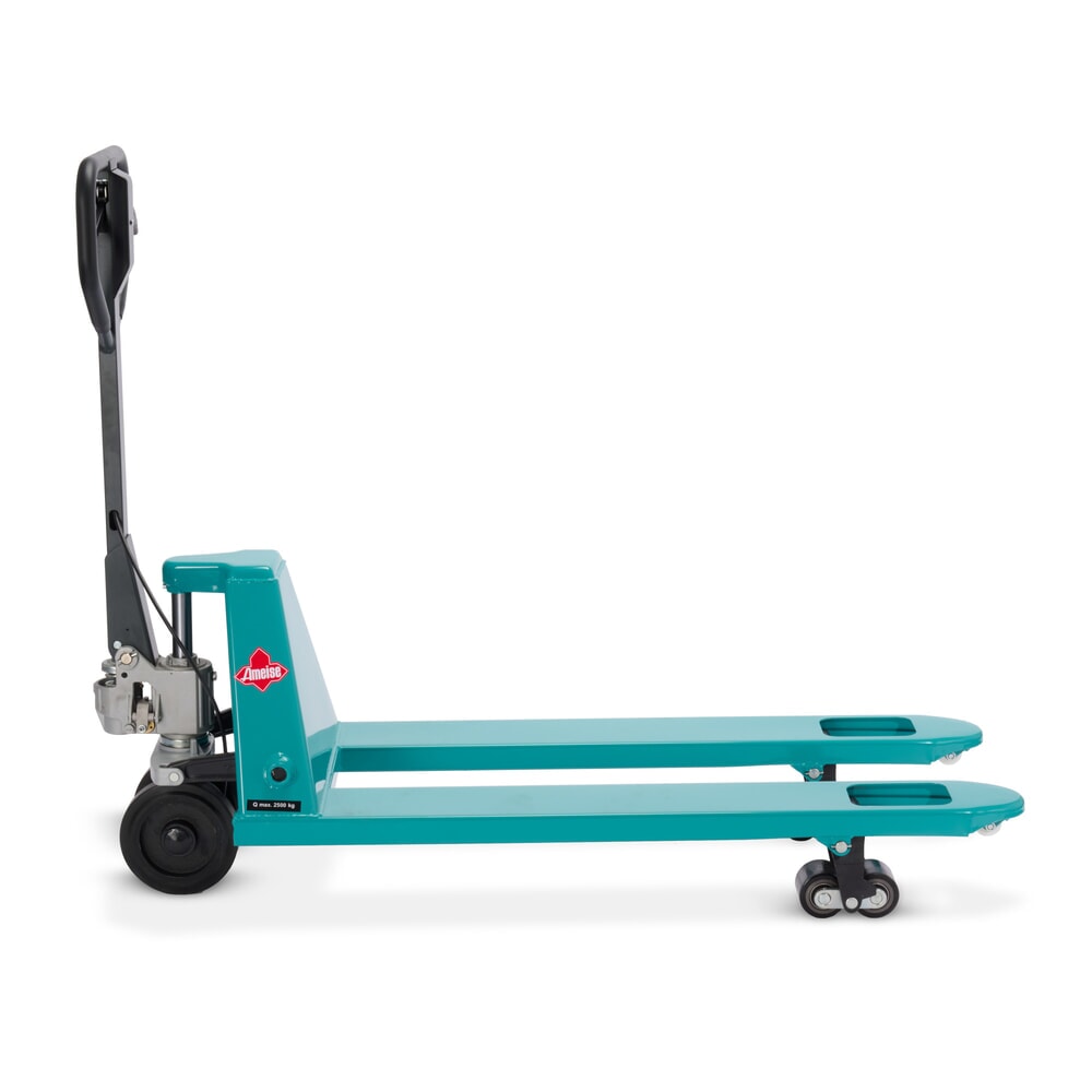 Zdjęcie produktu nr 5: Ręczny wózek paletowy Ameise® PTM 2.5 z hamulcem ręcznym, udźwig 2500 kg, długość wideł 1150 mm, guma/poliuretan, podwójne rolki