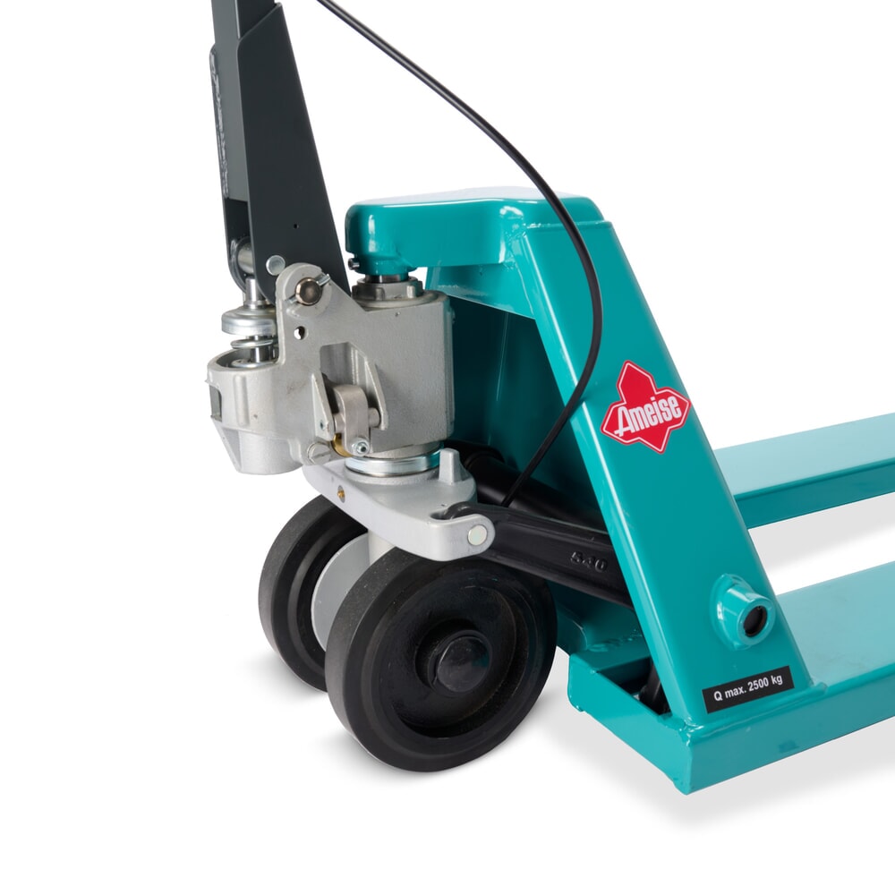 Zdjęcie produktu nr 8: Ręczny wózek paletowy Ameise® PTM 2.5 z hamulcem ręcznym, udźwig 2500 kg, długość wideł 1150 mm, guma/poliuretan, podwójne rolki