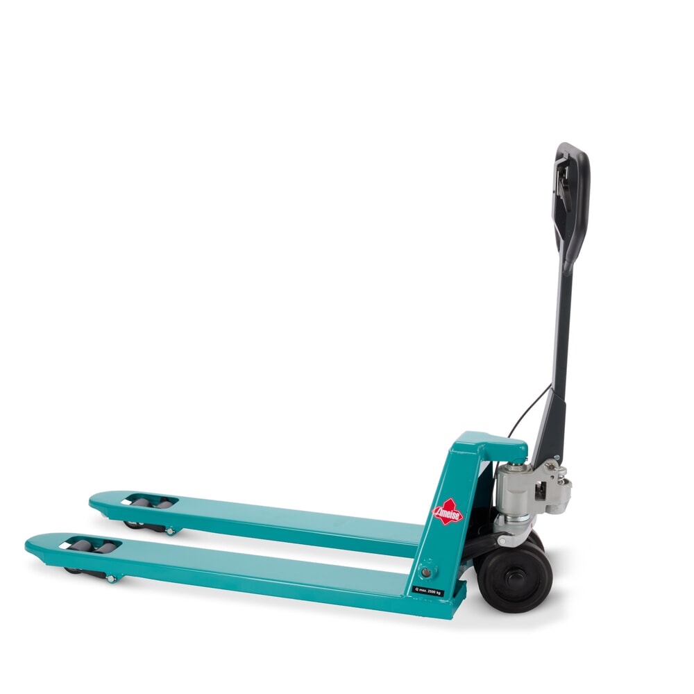 Zdjęcie produktu nr 11: Ręczny wózek paletowy Ameise® PTM 2.5 z hamulcem ręcznym, udźwig 2500 kg, długość wideł 1150 mm, guma/poliuretan, podwójne rolki