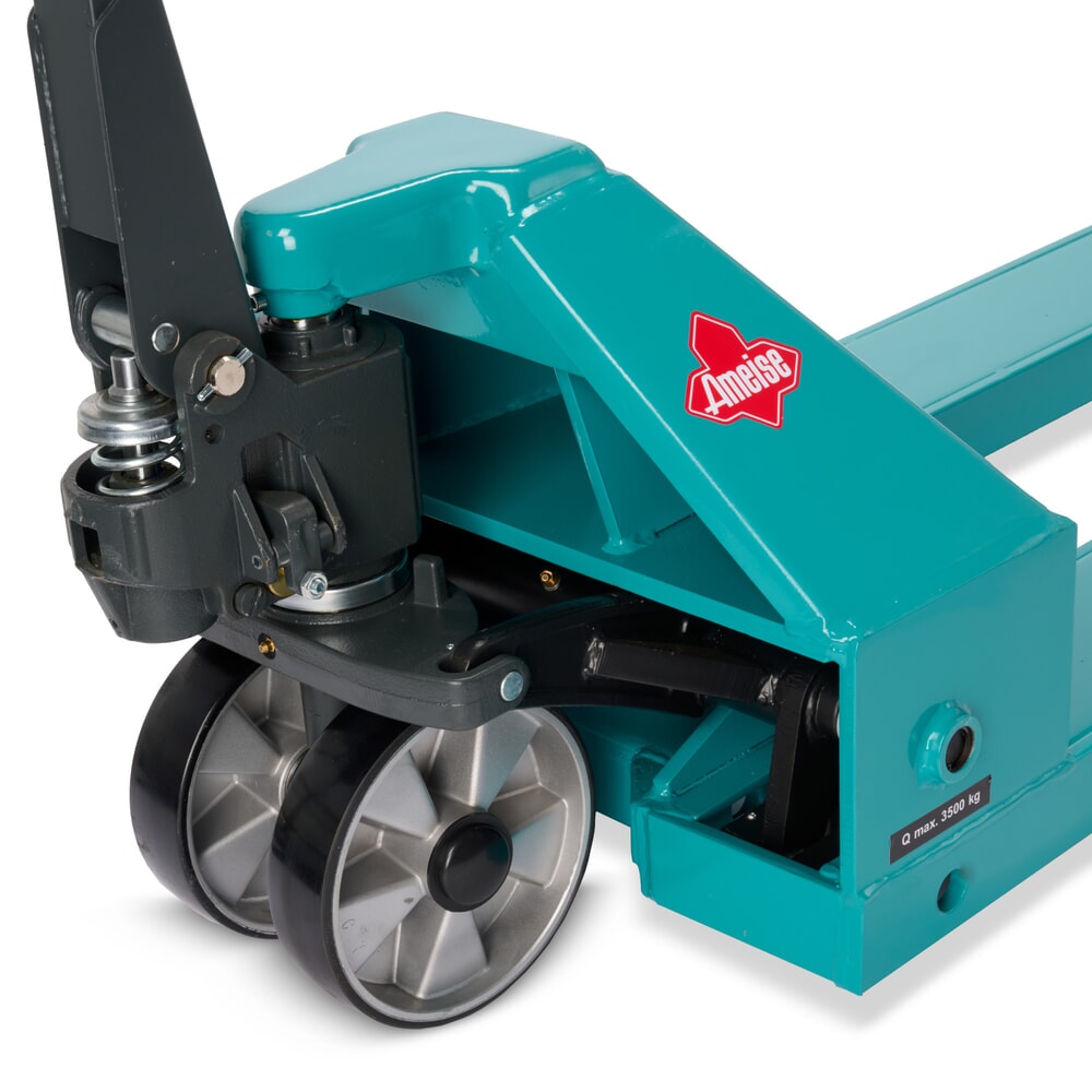 Zdjęcie produktu nr 13: Ręczny wózek paletowy Ameise® PTM 3.5, udźwig 3500 kg, długość wideł 2000 mm, poliuretan, podwójne rolki