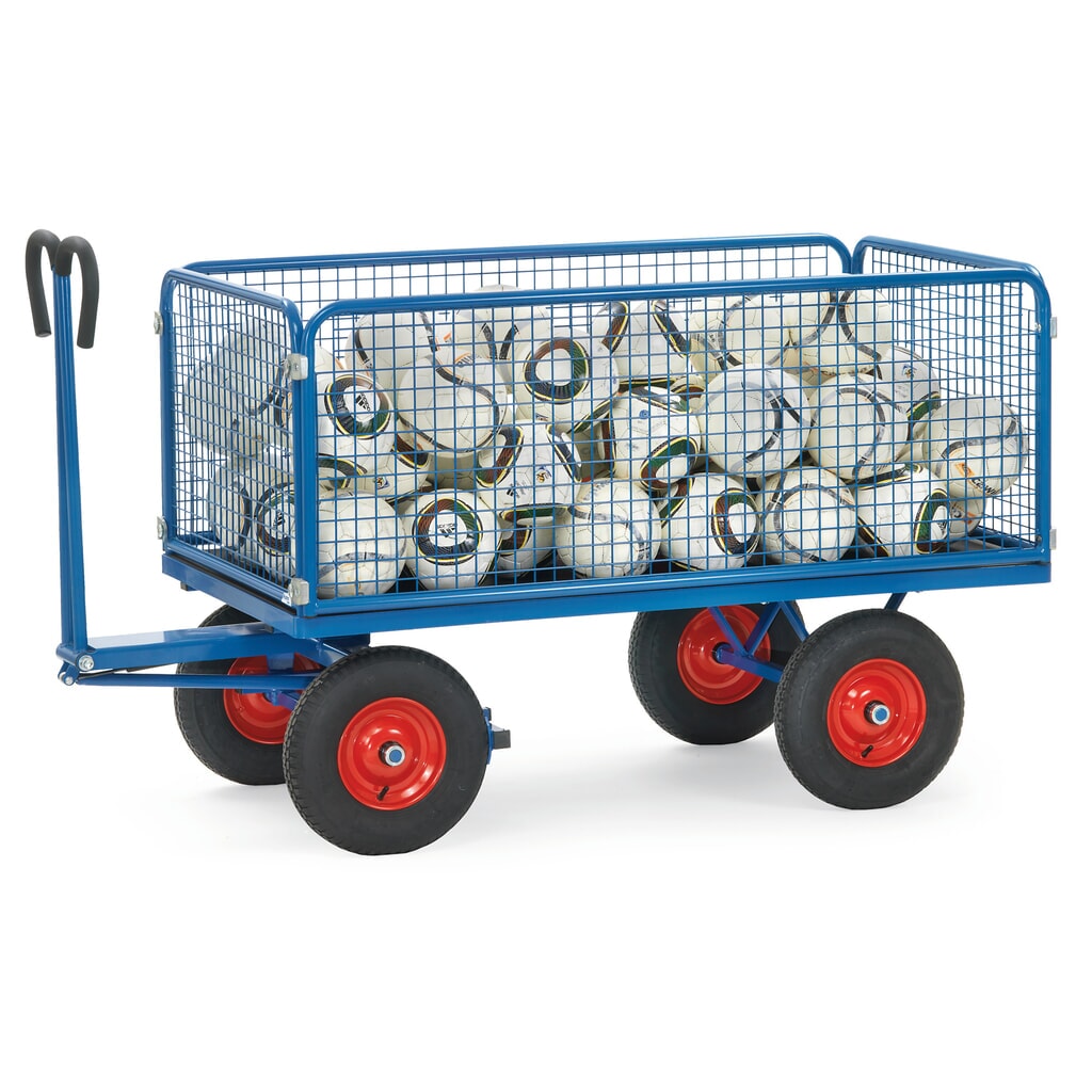Zdjęcie produktu nr 2: Ręczny wózek skrzyniowy fetra® ze ścianami kratowymi wys. 600 mm powierzchnia ładunkowa 900 x 1600 mm, udźwig 1000 kg, ogumienie pneumatyczne