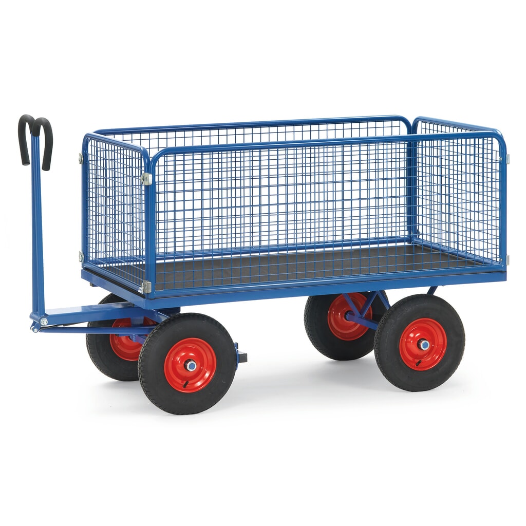 Ręczny wózek skrzyniowy fetra® ze ścianami kratowymi wys. 600 mm powierzchnia ładunkowa 900 x 1600 mm, udźwig 1000 kg, ogumienie pneumatyczne Zdjęcie produktu nr 1: Ręczny wózek skrzyniowy fetra® ze ścianami kratowymi wys. 600 mm powierzchnia ładunkowa 900 x 1600 mm, udźwig 1000 kg, ogumienie pneumatyczne