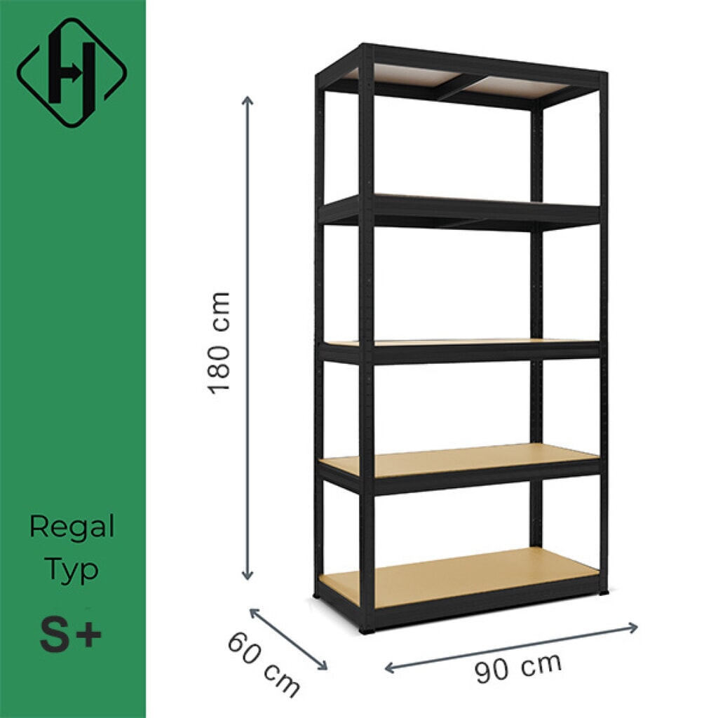 Regał do ciężkich ładunków HEMMDAL typ S+, kolor czarny – 180 x 90 x 60 cm – do 750 kg Zdjęcie produktu nr 2: Regał do ciężkich ładunków HEMMDAL typ S+, kolor czarny – 180 x 90 x 60 cm – do 750 kg