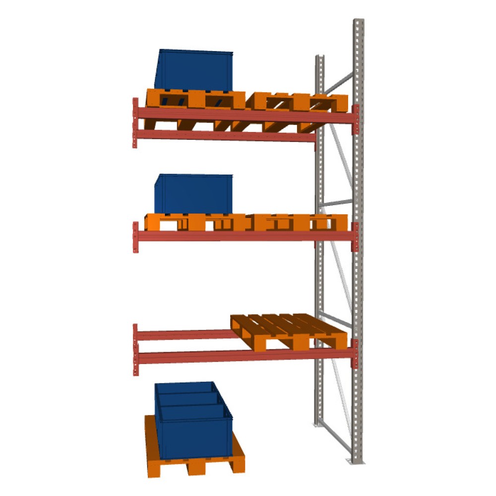 Zdjęcie produktu nr 1: Regał paletowy META MULTIPAL, moduł dodatkowy, obciążenie półki 2000 kg, 8 miejsc paletowych, wysokość 3,8 m