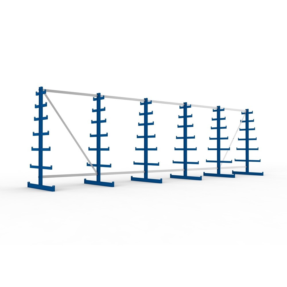 Zdjęcie produktu nr 1: Kompletny zestaw META, dwustronny regał wspornikowy, udźwig wspornika 150 kg, wys. x szer. x gł. 2000 x 6805 x 1090 mm, 6 x profil