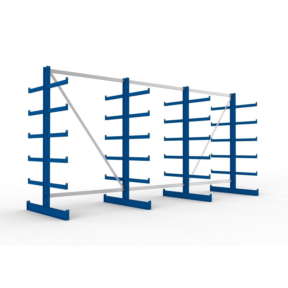 Zdjęcie produktu nr 1: Kompletny zestaw META, dwustronny regał wspornikowy, udźwig wspornika 200 kg, wys. x szer. x gł. 2000 x 4105 x 1150 mm, 4 x profil