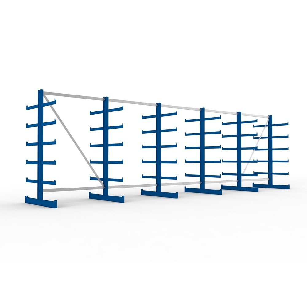 Zdjęcie produktu nr 1: Kompletny zestaw META, dwustronny regał wspornikowy, udźwig wspornika 200 kg, wys. x szer. x gł. 2000 x 6805 x 1150 mm, 6 x profil