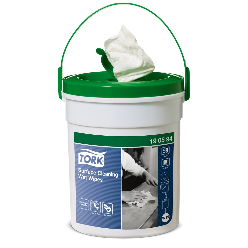 Zdjęcie produktu: Ściereczki do czyszczenia powierzchnia TORK®, w wiadrze z dozownikiem, 58 ściereczek