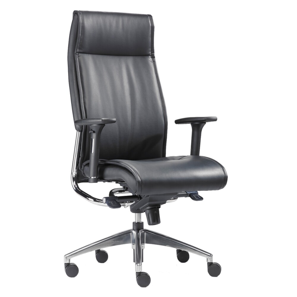 Zdjęcie produktu nr 1: Designerskie, wytrzymałe krzesło biurowe SITWELL STEIFENSAND Big Boss, skórzane siedzisko z chromowanymi elementami