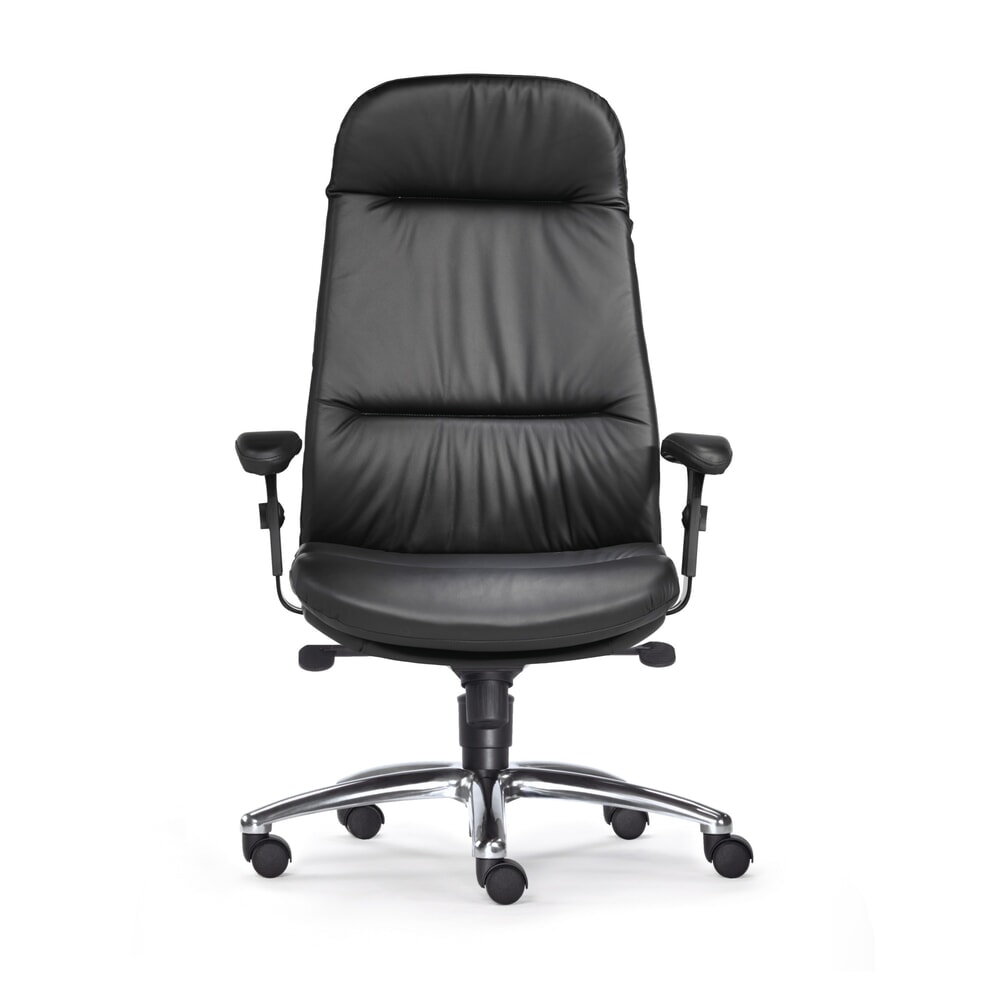Zdjęcie produktu nr 1: SITWELL STEIFENSAND Krzesło biurowe, wytrzymałość na obciążenia, model Top, bardzo wysokie oparcie, podstawa krzyżakowa z aluminium w wysokim połysku, siedzisko skórzane