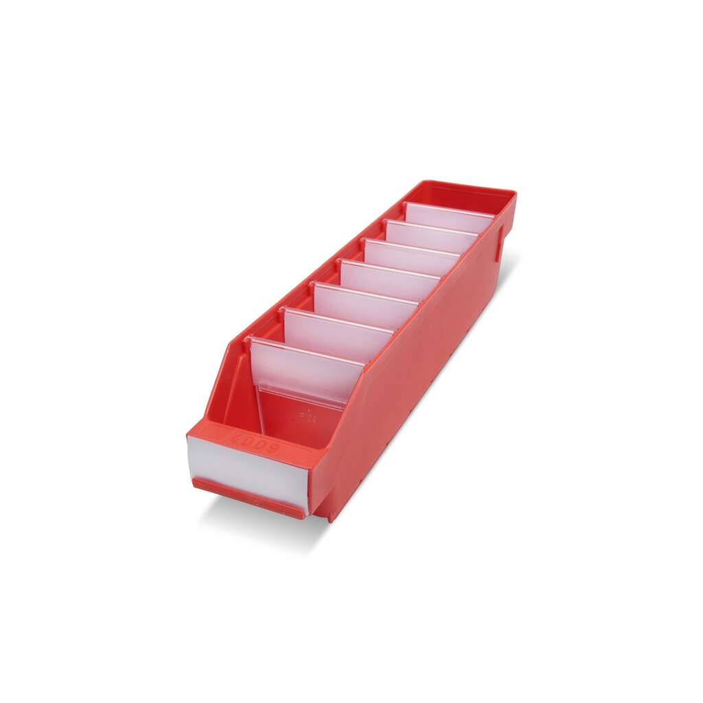 Zdjęcie produktu: Pojemniki regałowe z otworem czołowym, szer. × gł. 90 × 400 mm, kolor czerwony