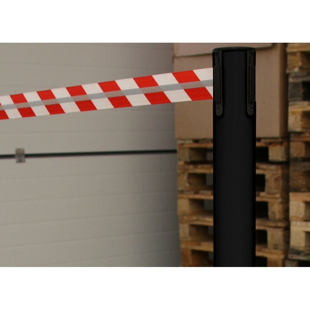 Słupek odgradzający do taśmy RS-GUIDESYSTEMS® GLA 45-J REFLECTO, długość 3,5 m, szerokość 50 mm, słupek czarny, taśma czerwono-biała Zdjęcie produktu nr 3: Słupek odgradzający do taśmy RS-GUIDESYSTEMS® GLA 45-J REFLECTO, długość 3,5 m, szerokość 50 mm, słupek czarny, taśma czerwono-biała