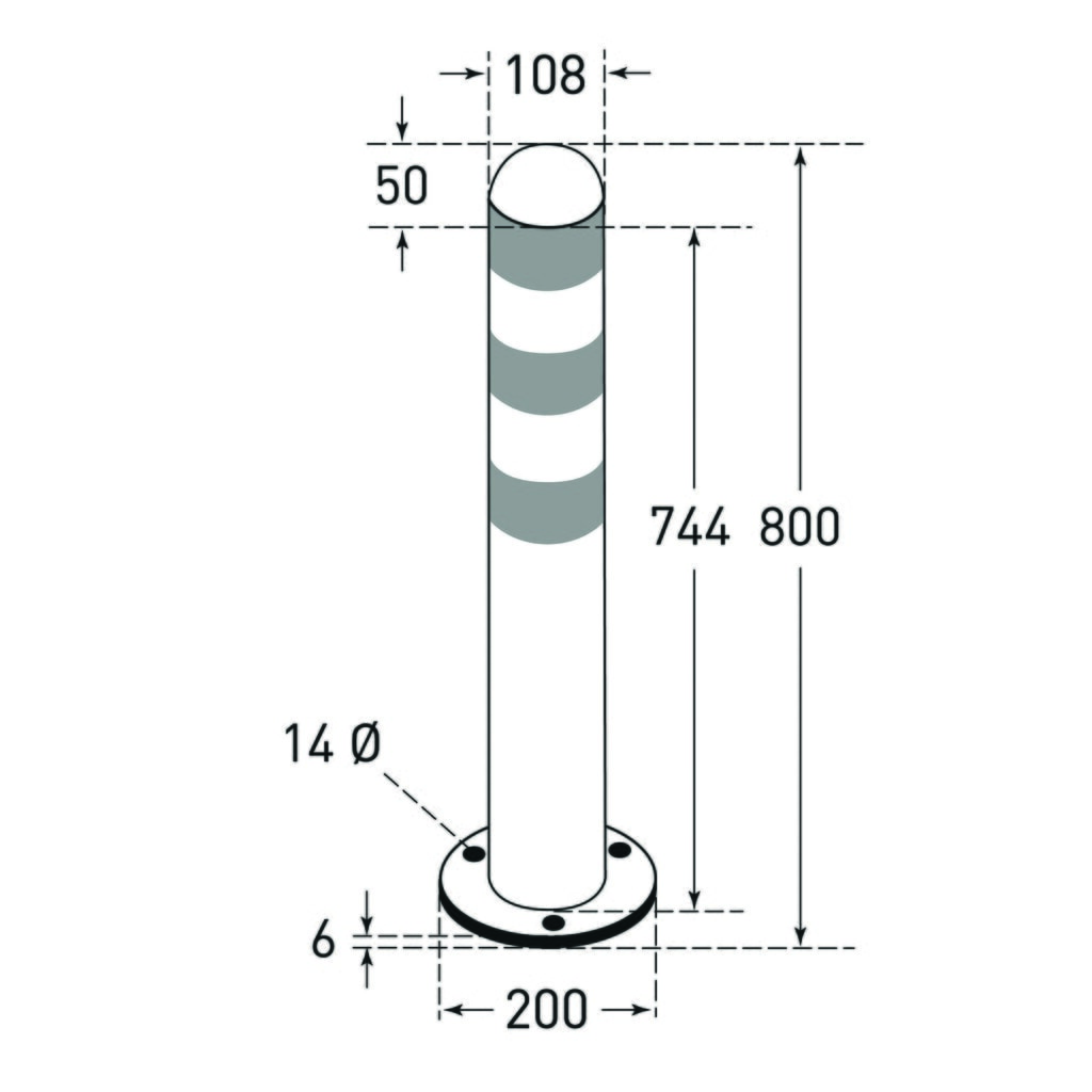 Zdjęcie produktu nr 2: Słupek ochronny do stacji ładowania I, Ø 108 mm, wysokość 800 mm, do kołków, stal szlachetna, bez pierścieni odblaskowych