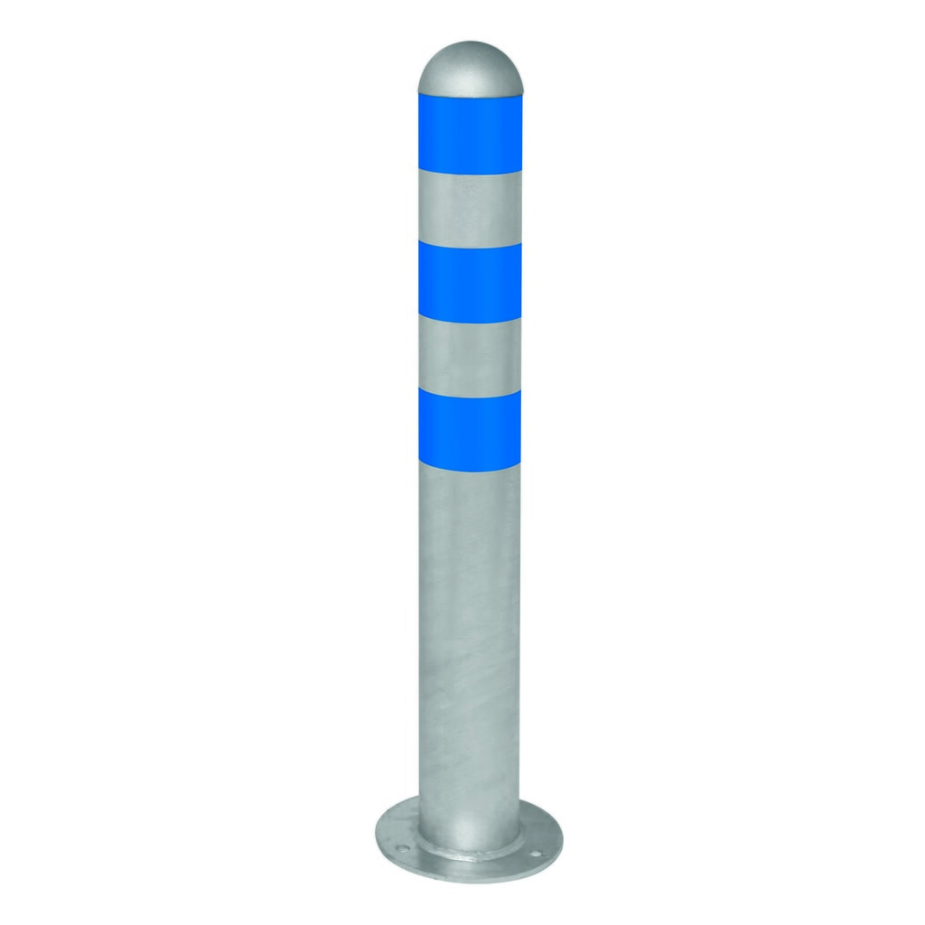 Zdjęcie produktu nr 1: Słupek ochronny do stacji ładowania I, Ø 108 mm, wysokość 800 mm, do kołków, stal, niebieskie pierścienie odblaskowe