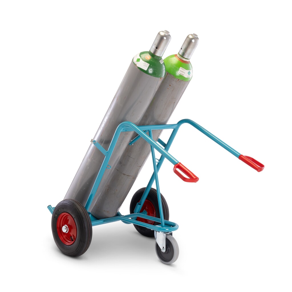 Wózek na butle stalowe Ameise®, na 2 butle o pojemności 40–50 litrów, koło podporowe, opony z pełnej gumy Zdjęcie produktu: Wózek na butle stalowe Ameise®, na 2 butle o pojemności 40–50 litrów, koło podporowe, opony z pełnej gumy